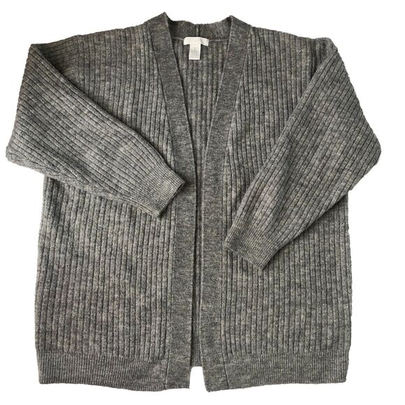 H&M Women’s Ribbed Open Front Cardigan Oversized Wool Blend Gray Size Small - Picture 2 of 16